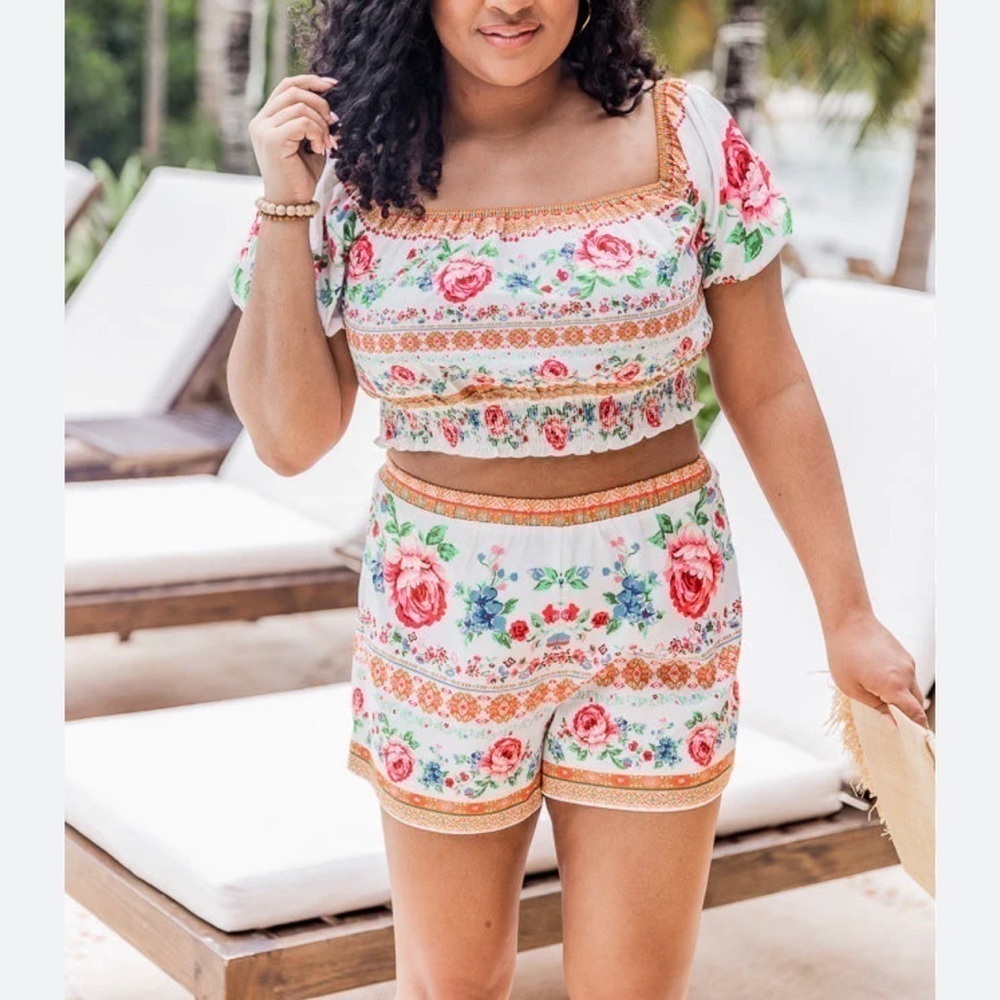 Pink Lily Memorize Floral Print Top and Short Set - Picture 2 of 16